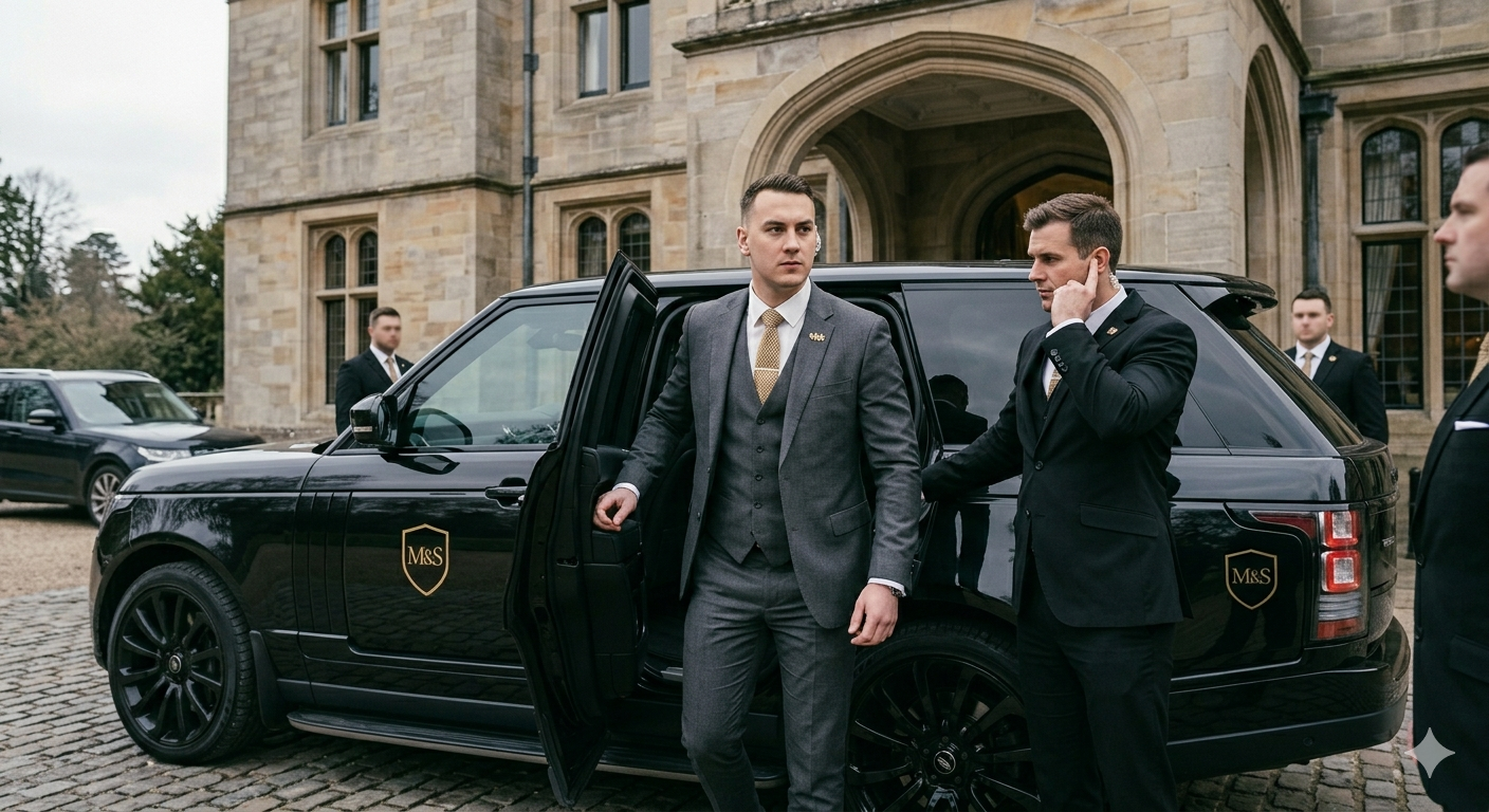 black suv man in suit security
