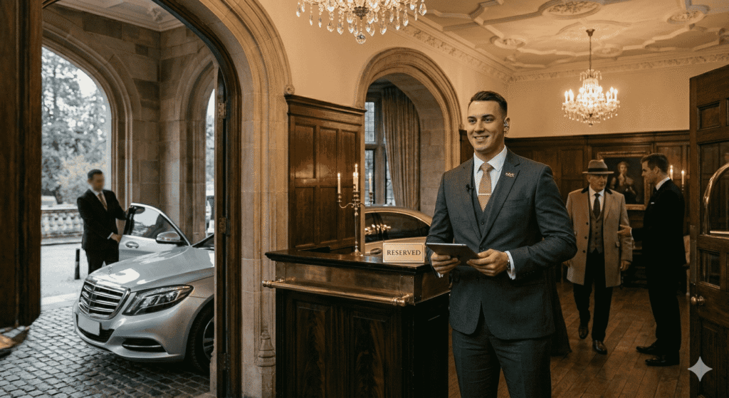 executive chauffeur luxury hotel entrance